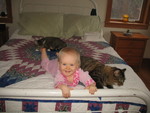 Brianna and Ringo, with Mittens in the background (just out of reach of kicking feet!)