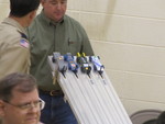 Connor's car ready to race. He didn't win, but he did really well, and he won 2 great door prizes -- an LED light for his Scouts cap and a mini-basketball game for his room!