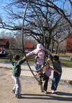 I've never seen anything quite like this before, but it's basically a spinning device balanced off-center so several kids can spin on it. K loved it
