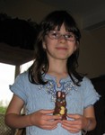 April 20: I finally remember to give the kids their Easter bunnies.  Kailyn with hers