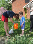 Rachel helping Connor count his eggs