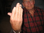 April 16: Easter Sunday at Great-grandma's house. Kailyn wanted to take a picture of grandpa's cut-off finger