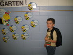 Connor outside his classroom. The bee with his name is the very top one.