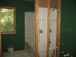 Bathroom with special water-area drywall