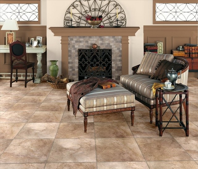 Manufacturer's pic of Tierra di Sienna in a room. Looks lighter here than in the showroom, seems to me