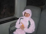 Kailyn with her rubber chicken, ready to ride