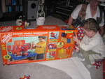 Grandma and Grandpa gave Connor a Home Depot workshop with toy power tools!