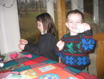 Connor showing off mousie (he loved mom's so much I had to make one for him!) Kailyn sculpting in the background