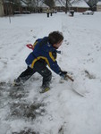 Trying out the snow shovel