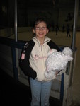 Kailyn wearing her new jacket and carrying her bear