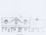 Proposed north elevation drawn by Dick Martin (the builder). Note the cupola he's added to the garage.