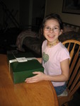 Getting ready to open her birthday present from Grandma Gail and Grandpa Darel