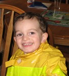 Jan. 11. First photo from the new camera!  Connor in his fireman jacket