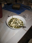 End product - cream of zuju soup.  We were both amazed that it actually tasted pretty good, especially so with the fetta and/or parmesan cheese.