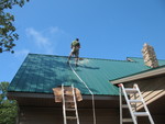 Making use of the tie-off anchors I had installed on the roof ridge