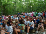 July 13: Pictures from Girl Scout Junior Challenge camp. Opening ceremonies (Kailyn in blue shirt in 2nd row)