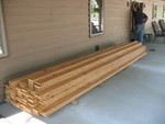 Growing stack of stained beadboard