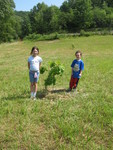 Kailyn, Connor, and one of Don's freshly-planted truffle-innoculated oak trees