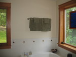 I think we finally picked towels.  Here are the winners displayed in the bathroom.  Unfortunately I'm still second-guessing myself about whether they're too muted of a green, so for now they're hanging there with the tags still on the backs in case I change my mind again. 