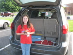 June 15: Kailyn getting ready to leave for camp, holding the turtle we rescued from the highway on the way to drop her off