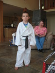 Connor in the karate outfit Grandma Carolyn made for him while he was visiting her