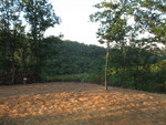 Back yard seeded and covered with straw