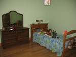 Her bed and dresser arrangement so far