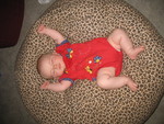 Brianna sleeping on grandma's beanbag chair