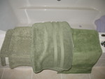 Three shades of green towels: JCP, sage, and bamboo