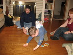 Connor won! Doing a dinosaur dance to celebrate