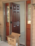 First coat of front door stain complete