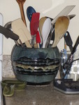Utensil holder Don made in pottery class this summer