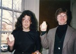 Deanna and Don performing a mock infomercial on milk, approx. 1989